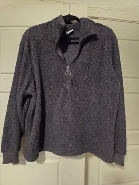 Men's Charcoal Plush Half-Zip Sherpa Pullover
